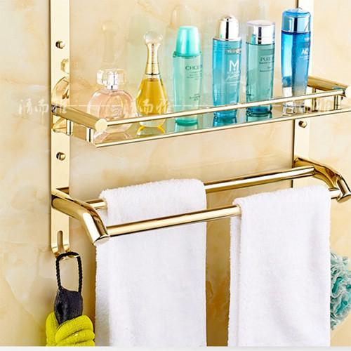 Kệ phòng tắm 3 tầng dài 60cm để đồ và treo khăn tắm có móc treo đồ - Kệ gắn tường nhà tắm, phụ kiện nhà tắm đa năng