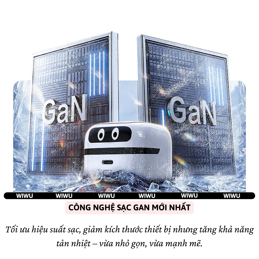 Adapter cóc củ sạc nhanh 65W PD USB C kèm dây sạc Type-C PPS chống cháy hiệu WIWU Robot Fast Charger cho iPhone iPad Oppo Samsung  - Trang bị chip AI thông mình tự động điều chỉnh dòng điện, bảo vệ quá sạc - Hàng nhập khẩu