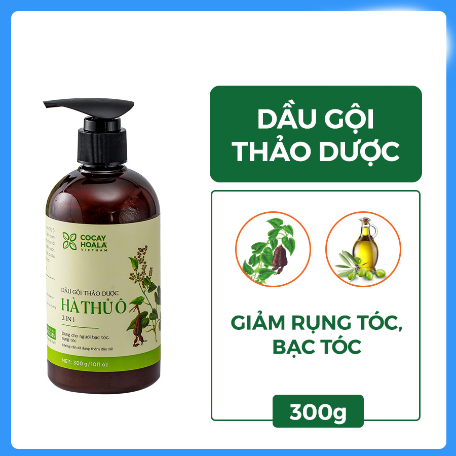 Dầu gội thảo dược HÀ THỦ Ô Chiết xuất từ 6 loại thảo dược - Cân Bằng Sắc Tố Melanin Khỏi lo bạc tóc rụng tóc Cocayhoala 300g