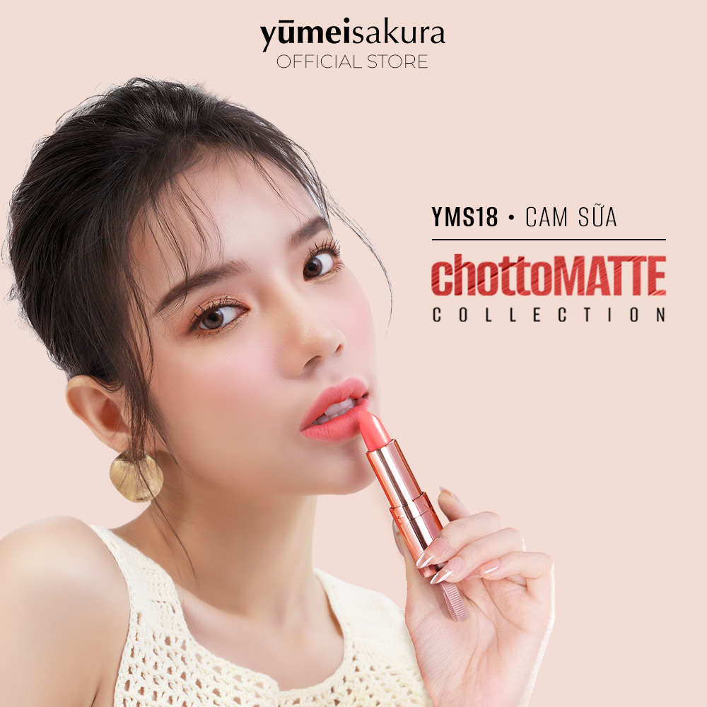 Son Thỏi Màu Cam Sữa Lì Mịn Siêu Dưỡng Yumeisakura Chotto Matte Milky Orange Lipstick YMS18 3.5g