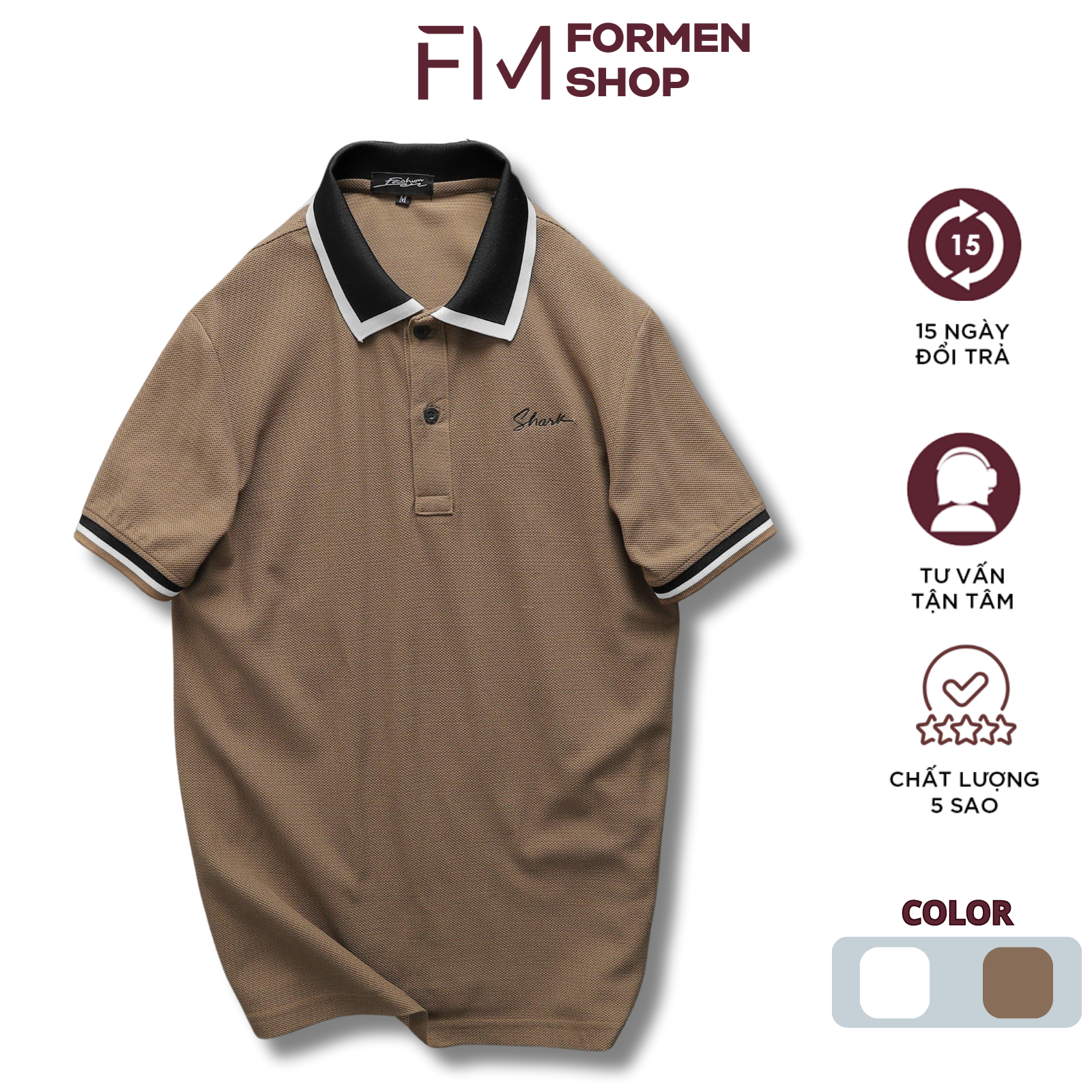 Áo Polo nam ngắn tay Shark Men, chất thun cá sấu cao cấp - FORMEN SHOP -FMPS235