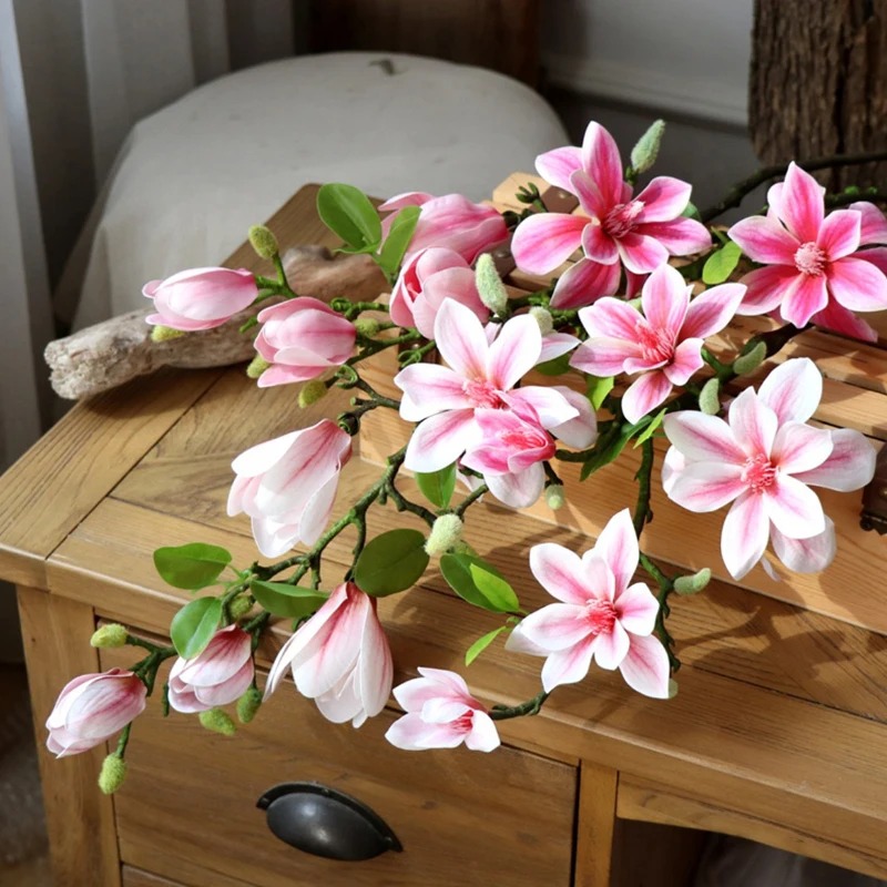 Cành hoa mộc lan cao su 3 bông 1 nụ - Dài 60cm - Cây giả, hoa lụa Decor trang trí nhà cửa