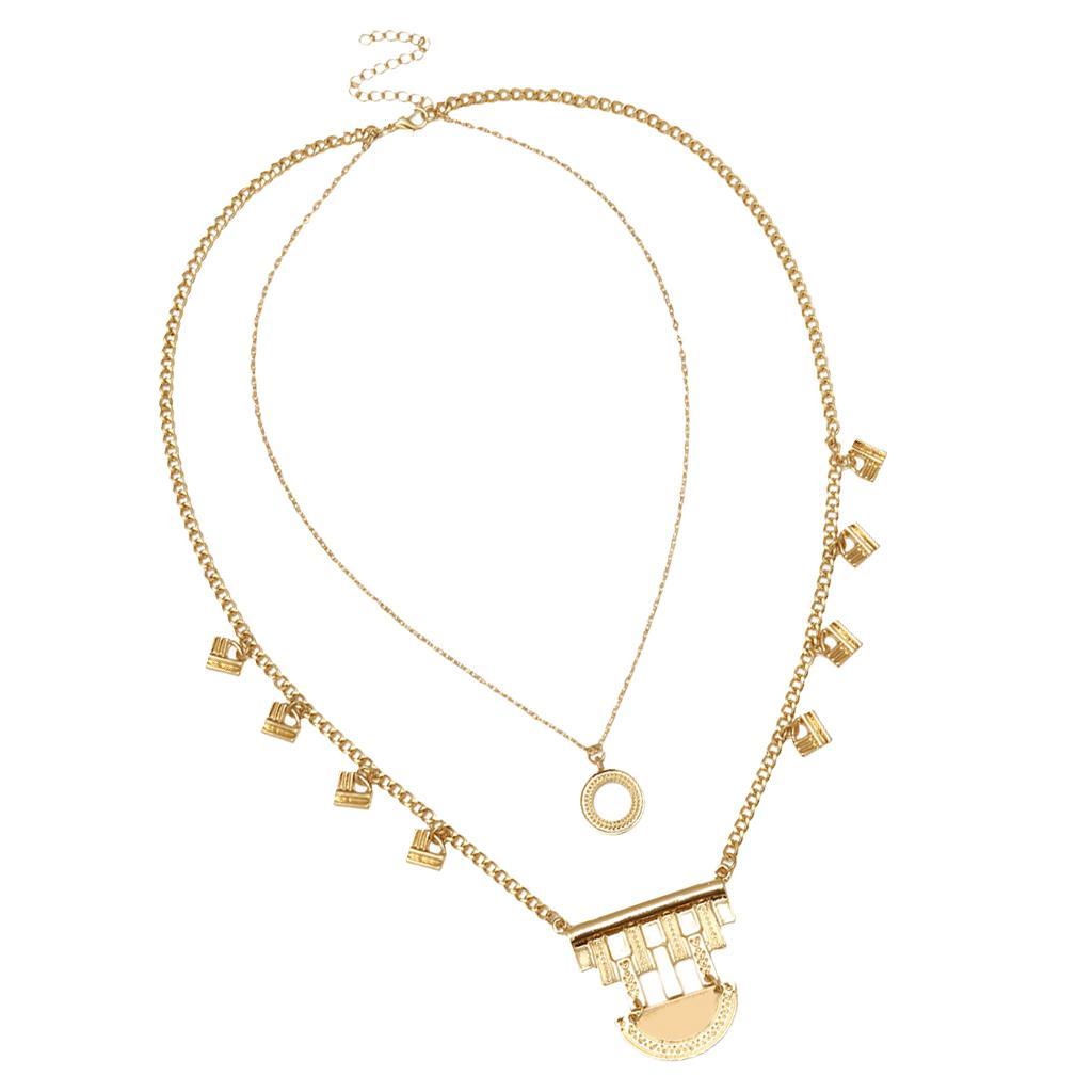 Geomatric Double Layers Chain Necklaces Charms Pendant