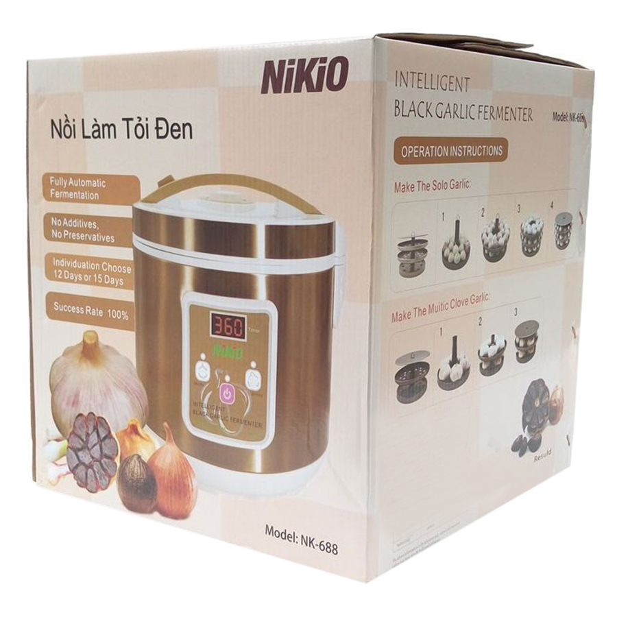 Máy Làm Tỏi Đen Nikio NK-688 - Nồi Ủ Tỏi Đen Cao Cấp, Công Nghệ Nhật Bản, Làm Tỏi Và Sấy Khô Tự Động, Tỉ Lệ Thành Công 99%, Tỏi Thơm Ngon Chuẩn Vị - Dung Tích 5 Lít, Làm Được 1.5 Kg Tỏi - Hàng Chính Hãng