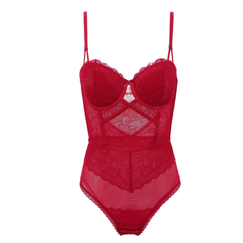 Chất Lượng Cao Ren Bodysuit Nữ Mới Đẩy Lên Bộ Áo Ngực Định Hình Màu Đen Cổ Điển Trong Suốt Rỗng Bodycon Quần Lót Onesies