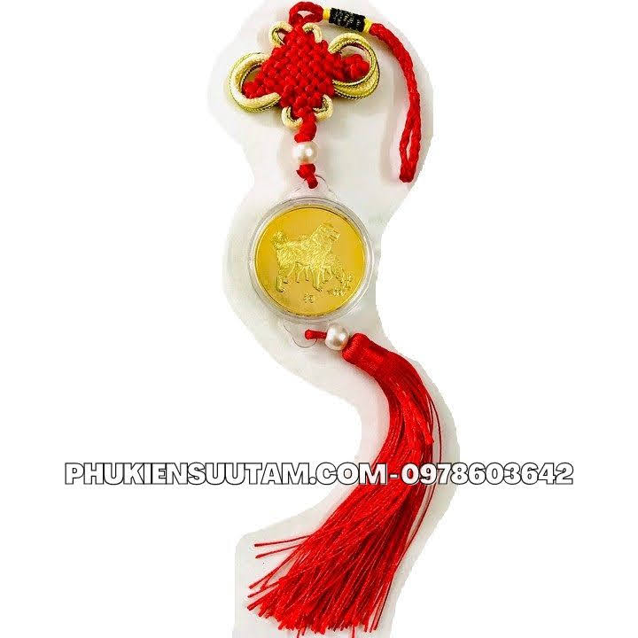 Dây Treo Xu 12 Con Giáp Tuổi Tuất, kích thước: 33cmx4.5cm, màu vàng - SP005852
