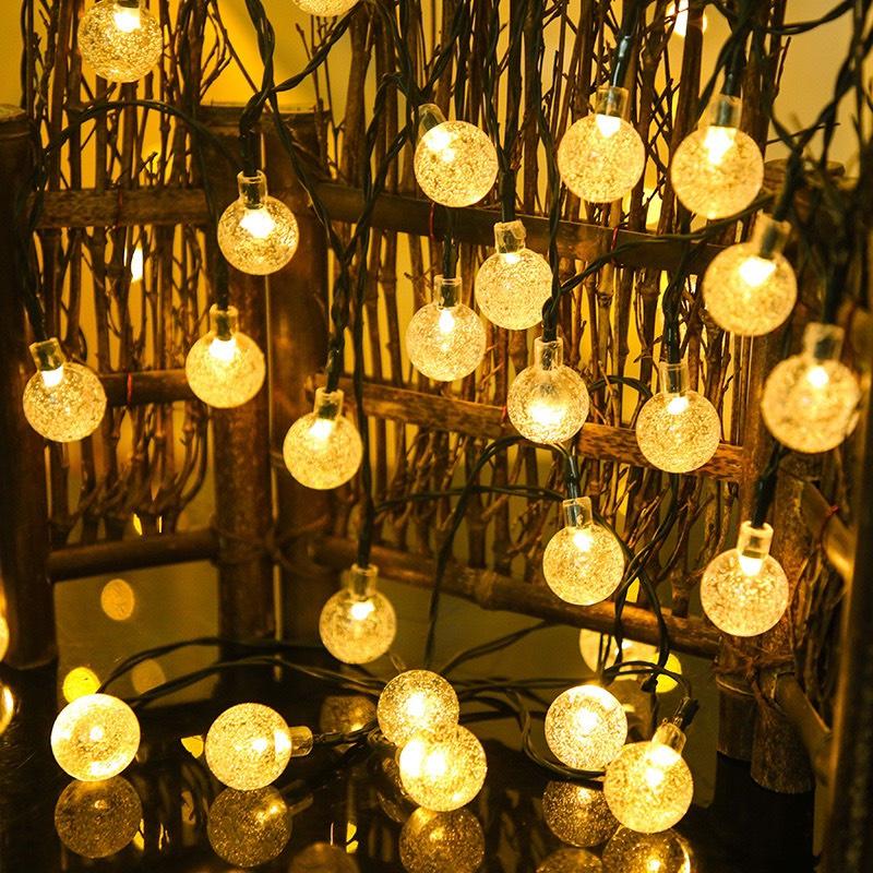 Dài 10M 50 Bóng Đèn Tròn Cherry Ball Pha Lê Đèn Led Xài Điện Không Chớp Nháy Chống Nước Decor Trang Trí Noel Nhà Cửa