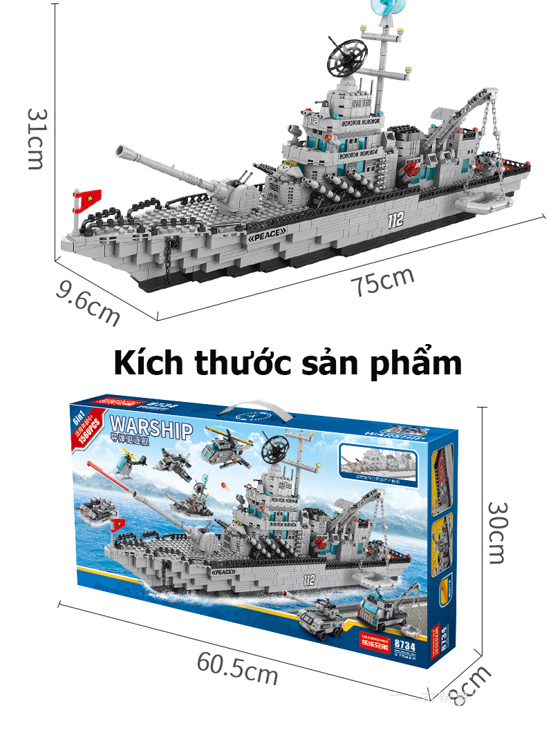 Đồ chơi lắp ghép hạm đội tàu chiến KAVY NO.8808  với 1560 chi tiết dài 75cm