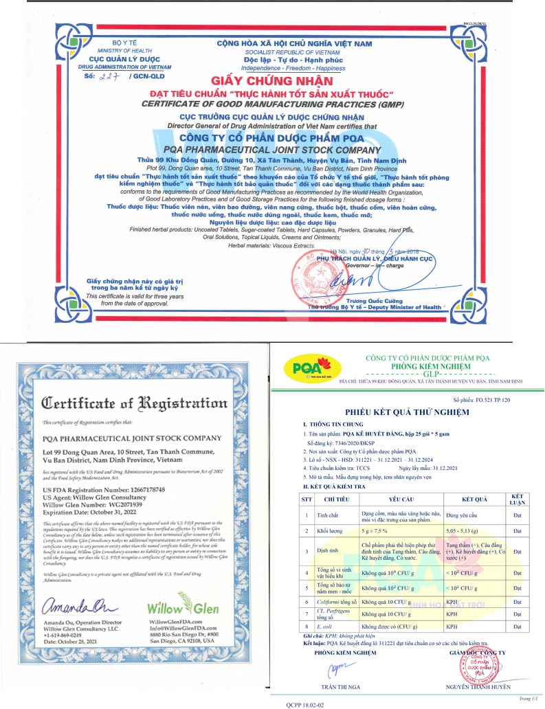 PQA Kê Huyết Đằng là dược phẩm thảo dược hỗ trợ các triệu chứng run chân tay, đau đầu, chóng mặt cho người bị run chân tay, co giật do trúng phong.