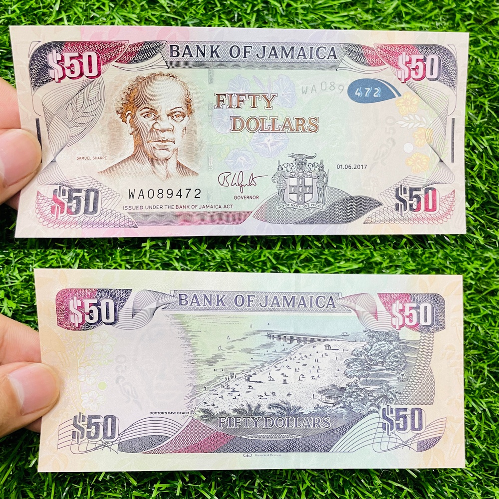 Tiền Jamaica 50 Dollar, tiền cổ Nam Mỹ , mới 100% UNC, tặng túi nilon bảo quản