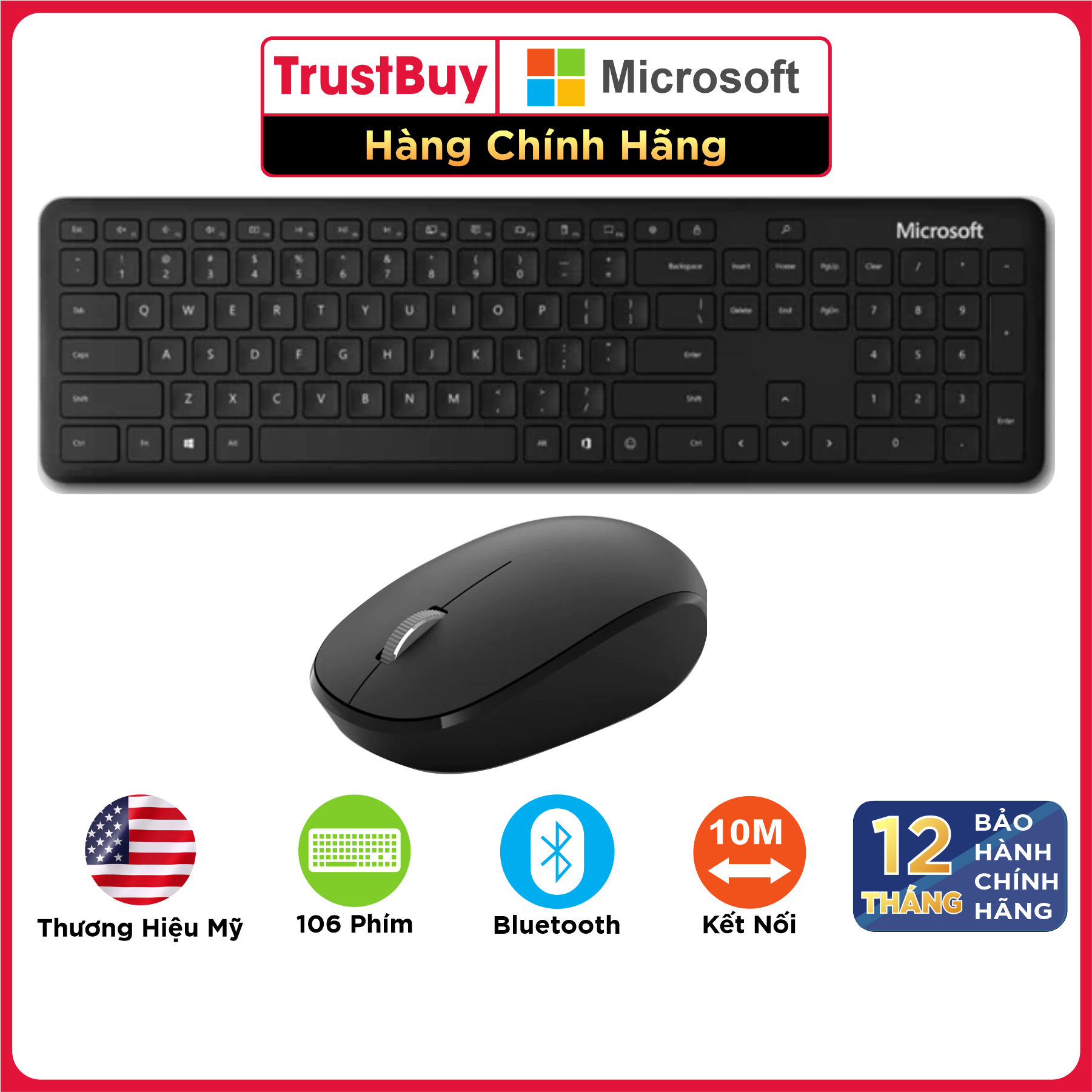 Bộ Bàn Phím Và Chuột Không Dây Bluetooth Microsoft QHG-00017 - Hàng Chính Hãng