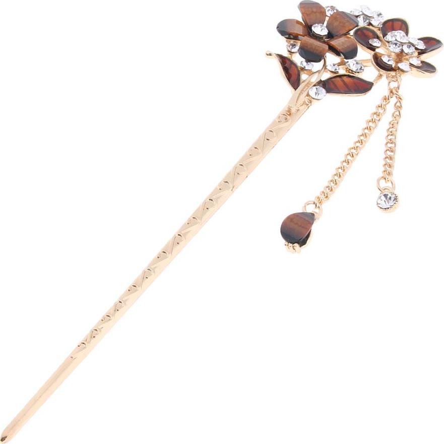 Trung Quốc Hair Chopsticks Crystal Rhinestone Hoa Hair Stick Ghim - Coffee
