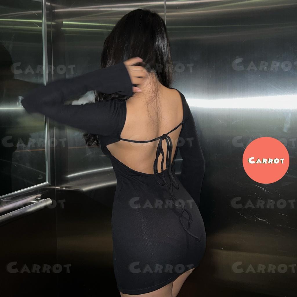 Đầm body hở lưng sexy váy ôm hồng sang chảnh cá tính khoét lưng tay dài thun co giãn tốt đi chơi carrotxinhdep-
