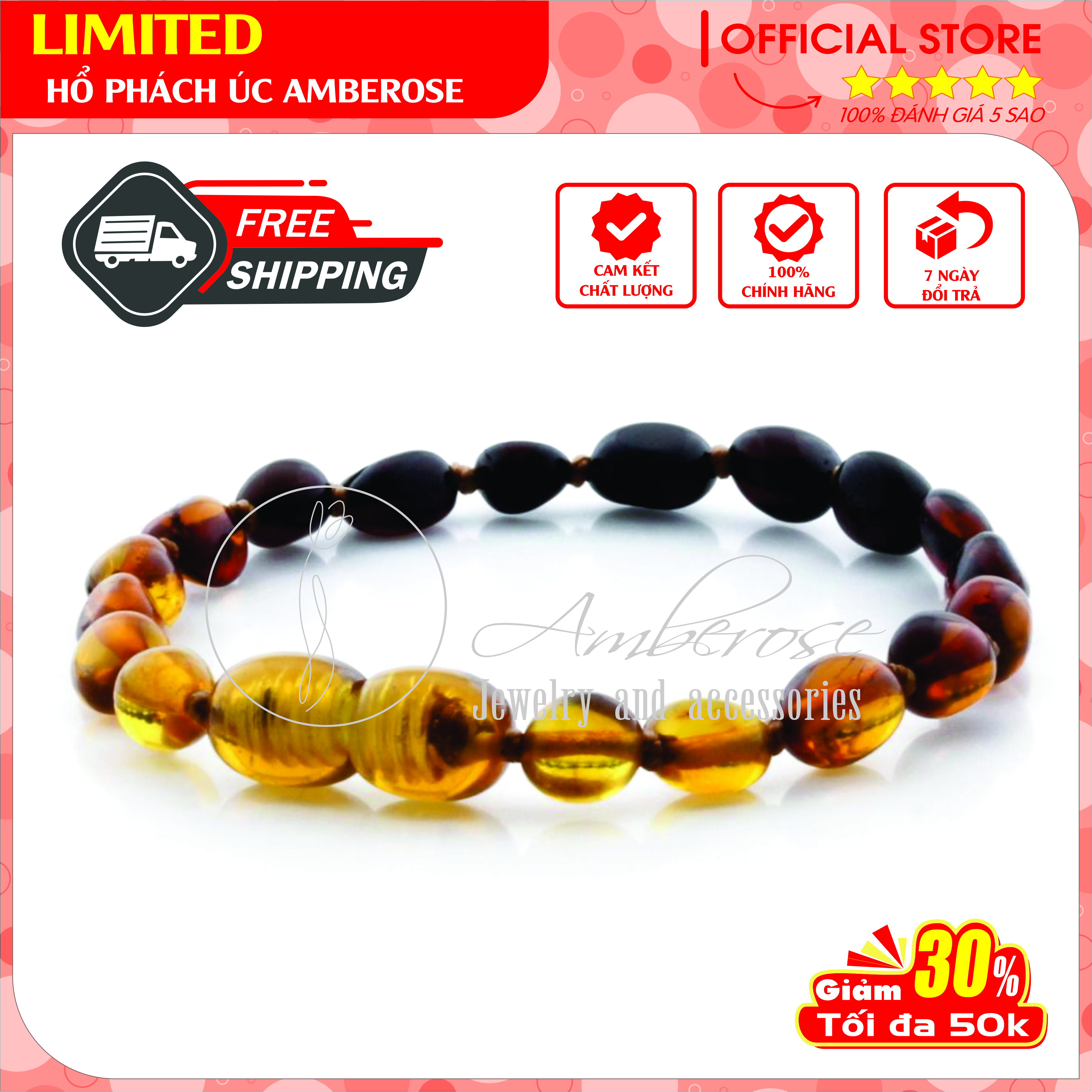 Bộ Vòng Hổ Phách Amber Úc Cho Bé 0 - 10 tuổi SABCVCV