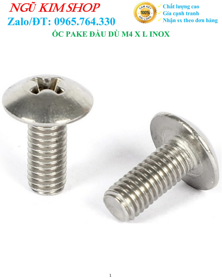 ỐC PAKE ĐẦU DÙ M4 x 6 INOX _ BỊCH 200 CON GIÁ THANH LÝ