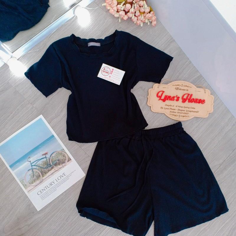 Bộ Ngủ Áo Croptop Quần Đùi Siêu Xinh LH57