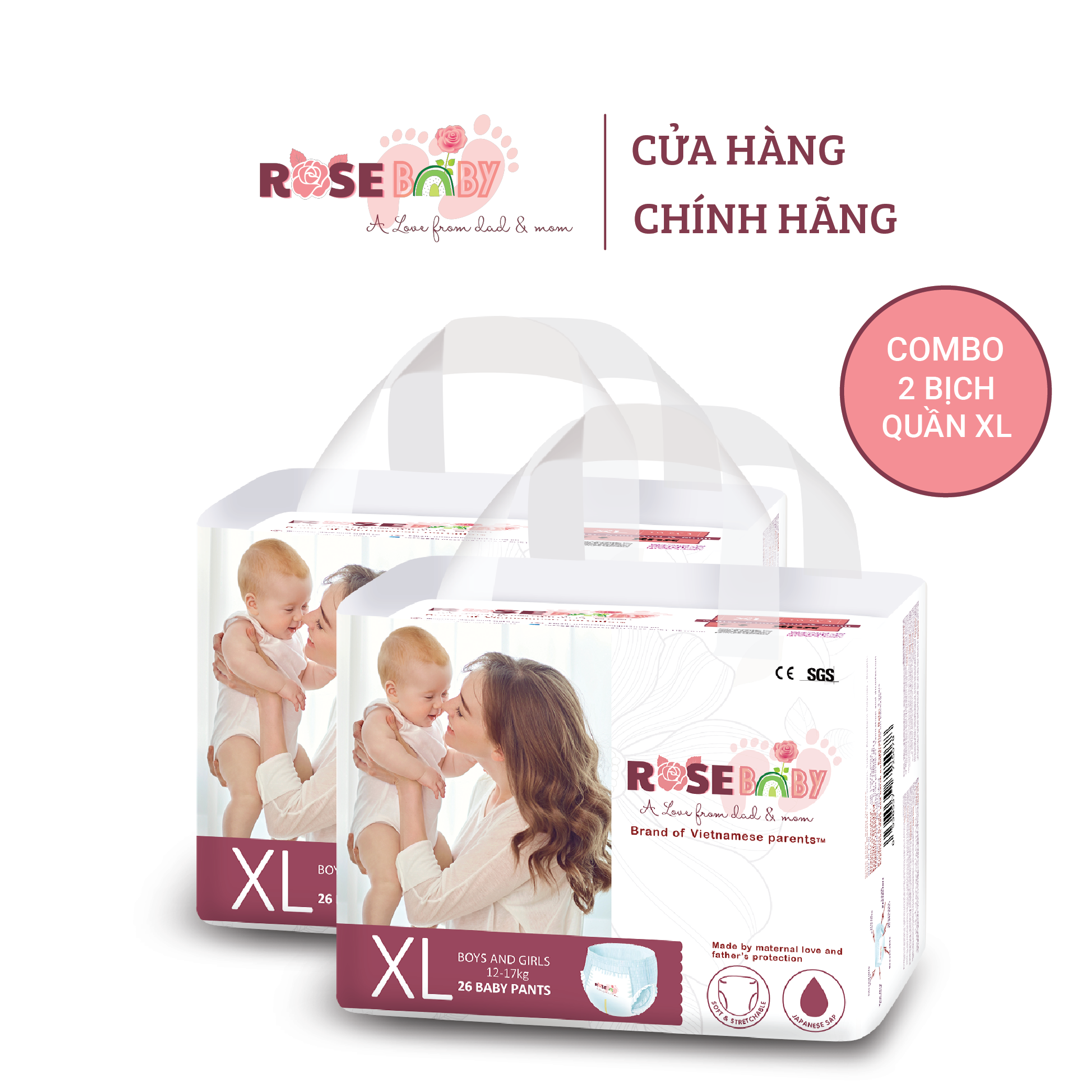 COMBO 2 BỊCH TÃ QUẦN ROSEBABY XL26