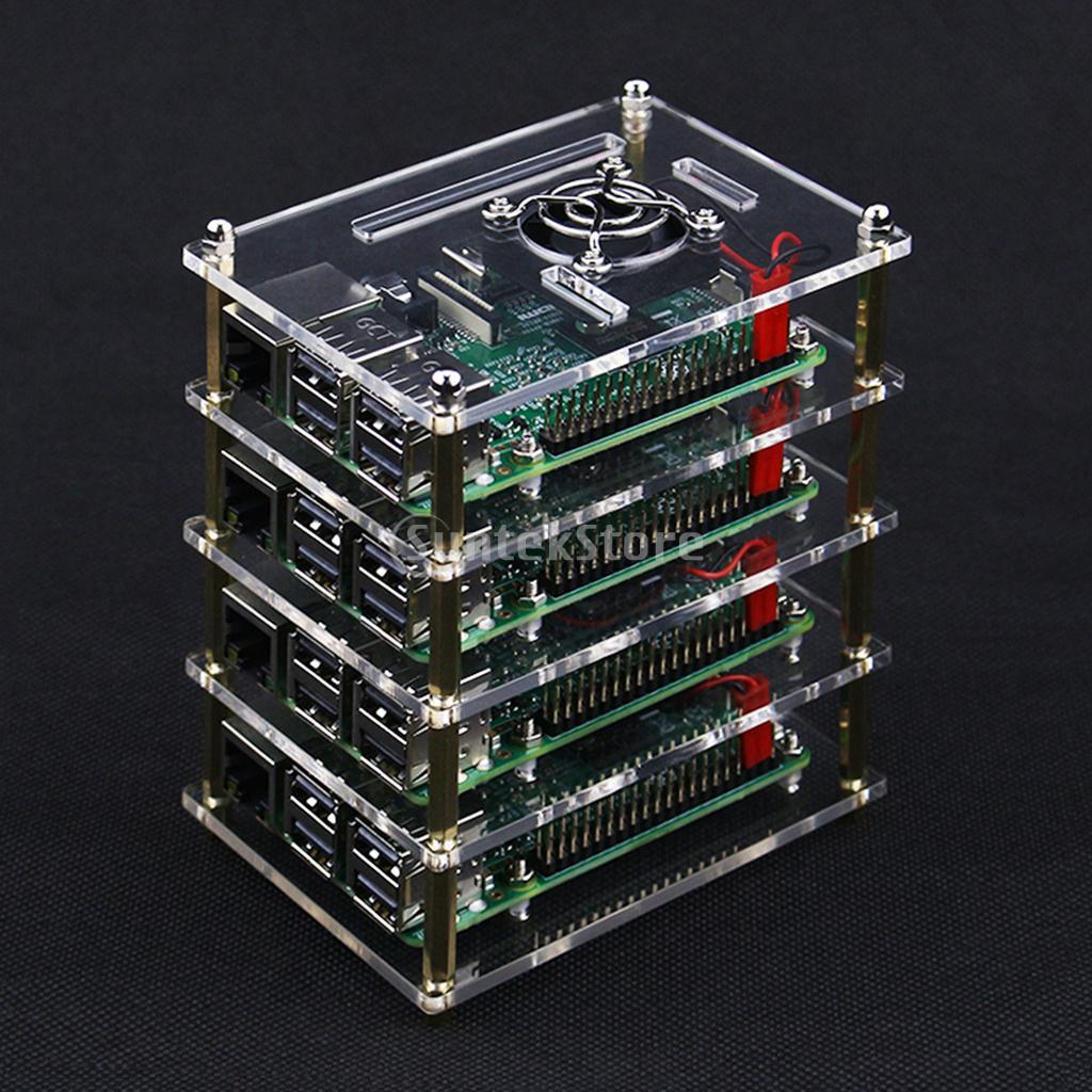 Raspberry Pi 5 Layers Acrylic Case Transparent Box Enclosure Cover Shell + CPU Cooling Fan for Raspberry Pi