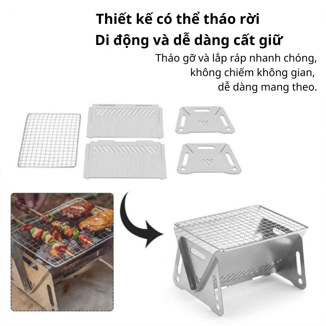 Bếp Nướng Mini Bằng Thép Không Gỉ Có Thẻ Gấp Gọn Tiện Dụng Khi Đi Cắm Trại, Du Lịch