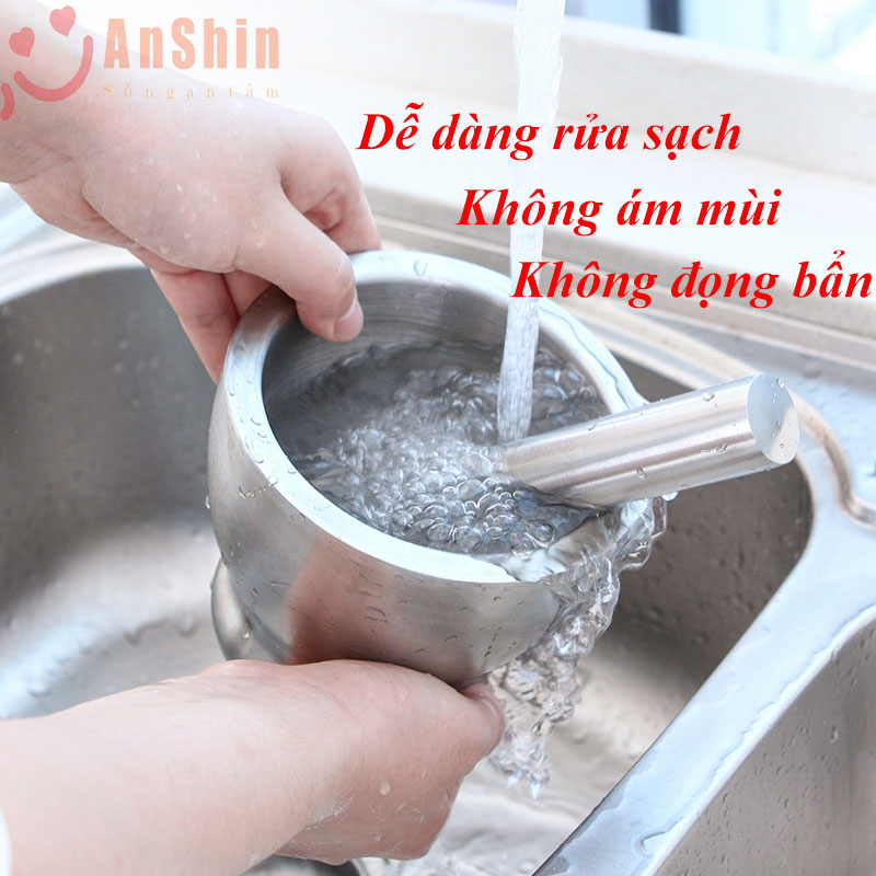 Cối chày Inox 304 Anshin - dáng ly đường kính 13, 15cm