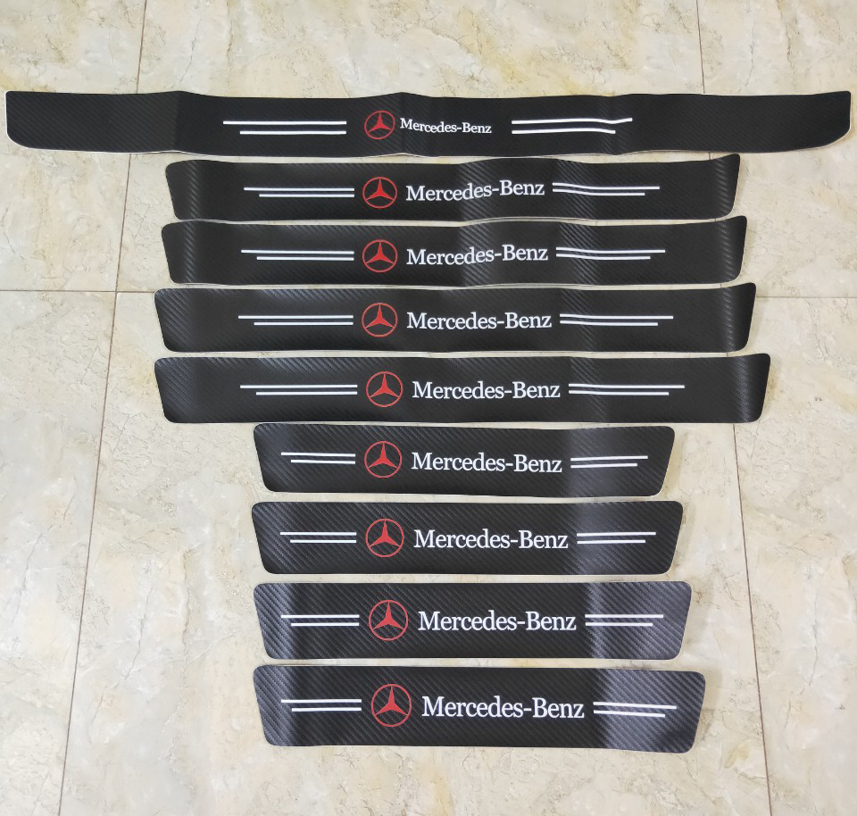 MERCEDES - Bộ 9 miếng dán bậc cửa trong ngoài và Cốp Sau Ô tô Chống trầy bằng Sợi Carbon