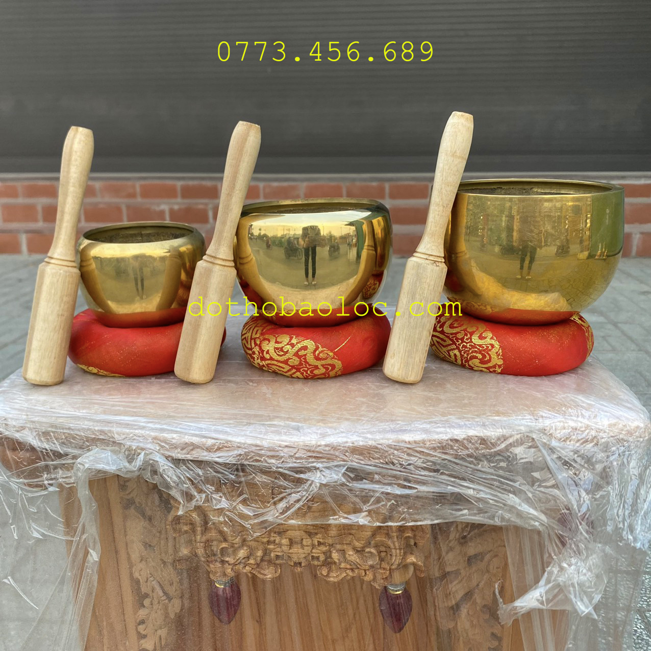 Chuông tụng kinh Phật đồng âm vang – 3 Cỡ cao: 10cm, 11cm, 12cm