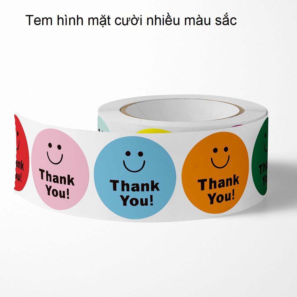 Cuộn 500 tem Sticker Thank you in hình mặt cười tự dính - Tem cảm ơn siêu dễ thương