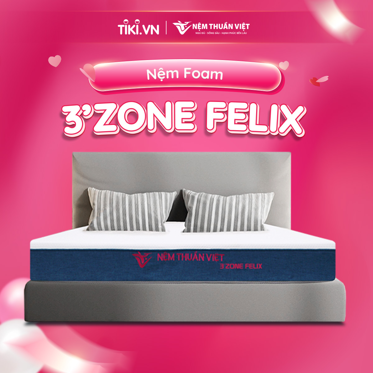 Nệ̣m Foam 3 Zone Felix Thuần Việt - Nâng Đỡ 5 Vùng, Êm Ái, Thoáng Khí - Bảo Hành 12 Năm