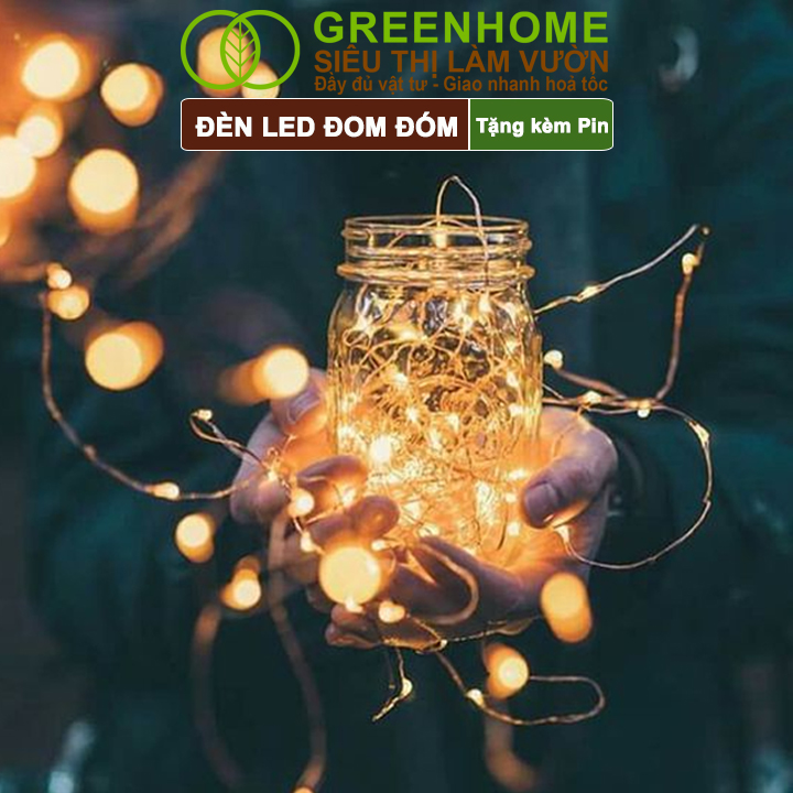 Dây Đèn Led Trang Trí Greenhome, Fairy Lights, Đom Đóm 1 Mét, 3 Chế Độ Sáng, Tặng Kèm Pin, Chịu Nước, Decor, Chụp Hình