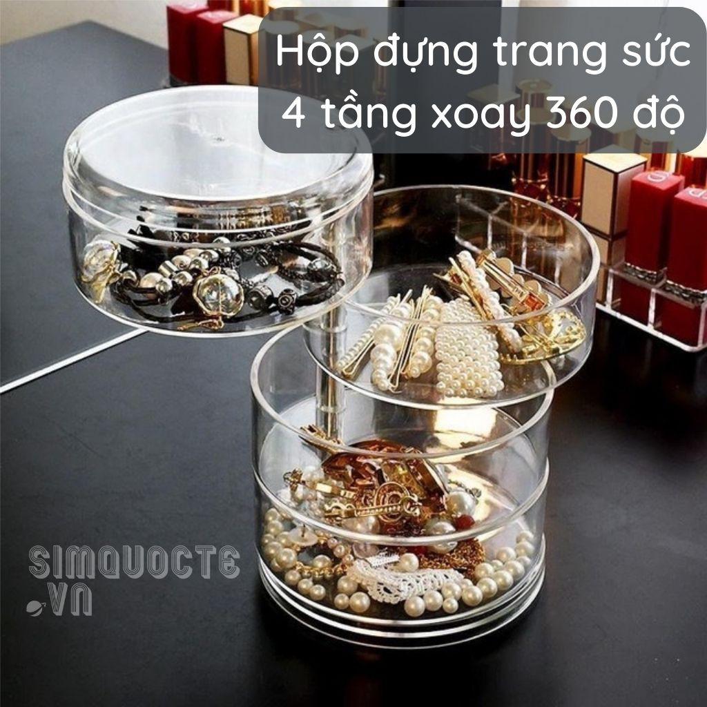 Hộp đựng trang sức bông tai 4 tầng xoay 360