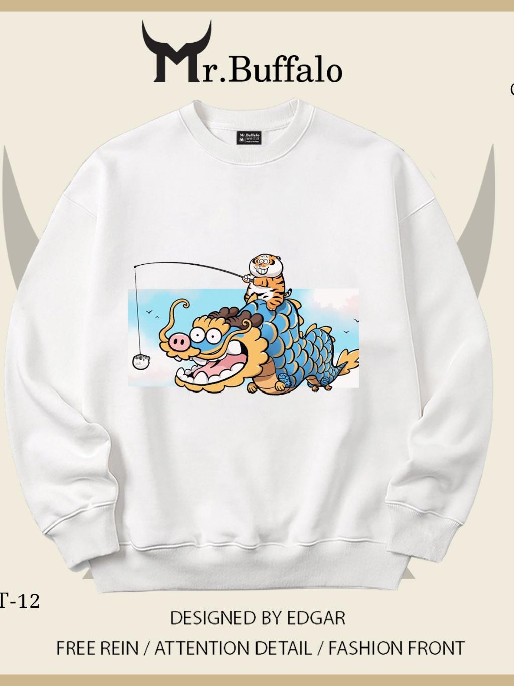 Áo Sweater Hổ béo ngây thơ và rồng cute Mr.Buffalo - VT12 Trắng, VT12 Trắng