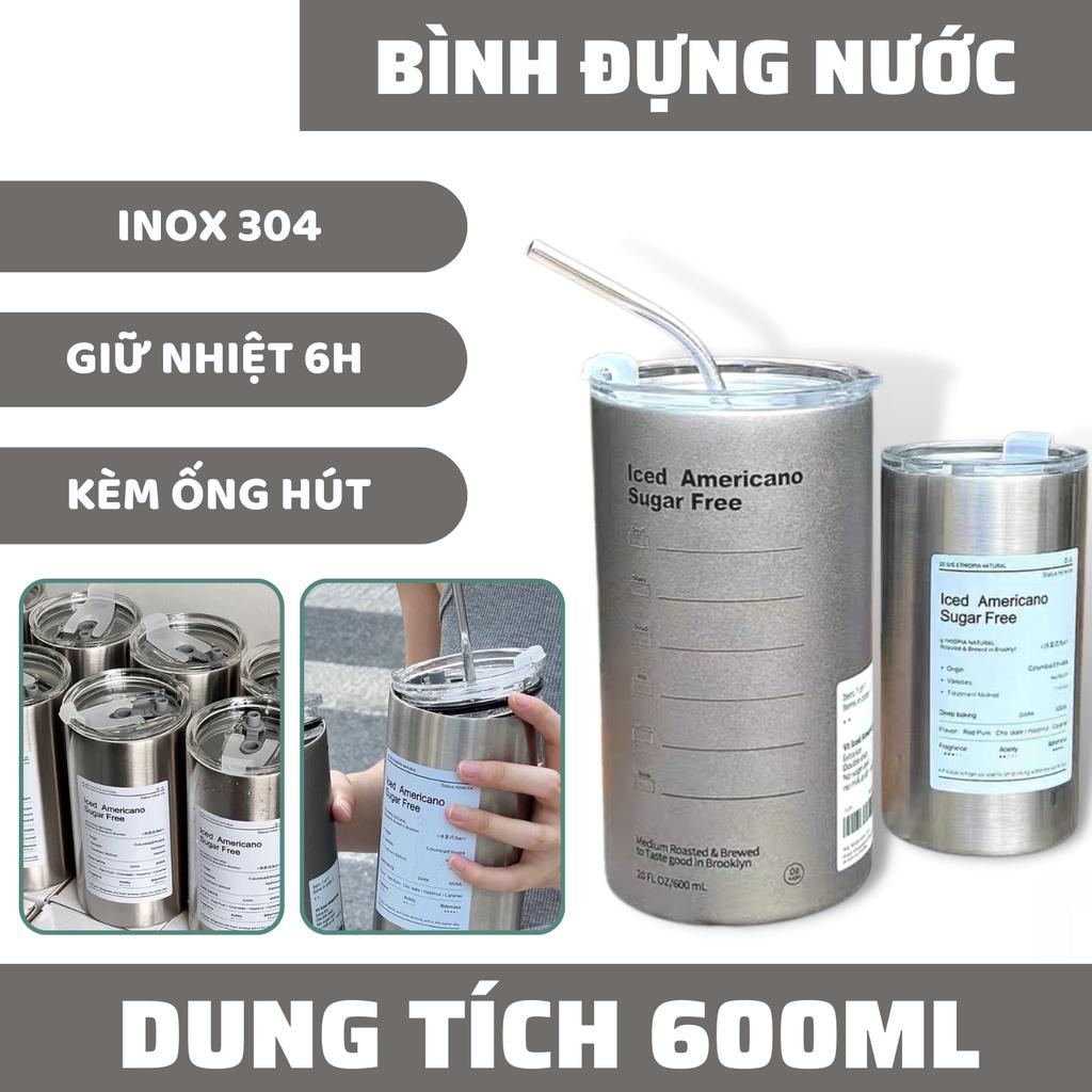 Ly Giữ Nhiệt 600ml Hàng IN Có Kèm Ống Hút iNox