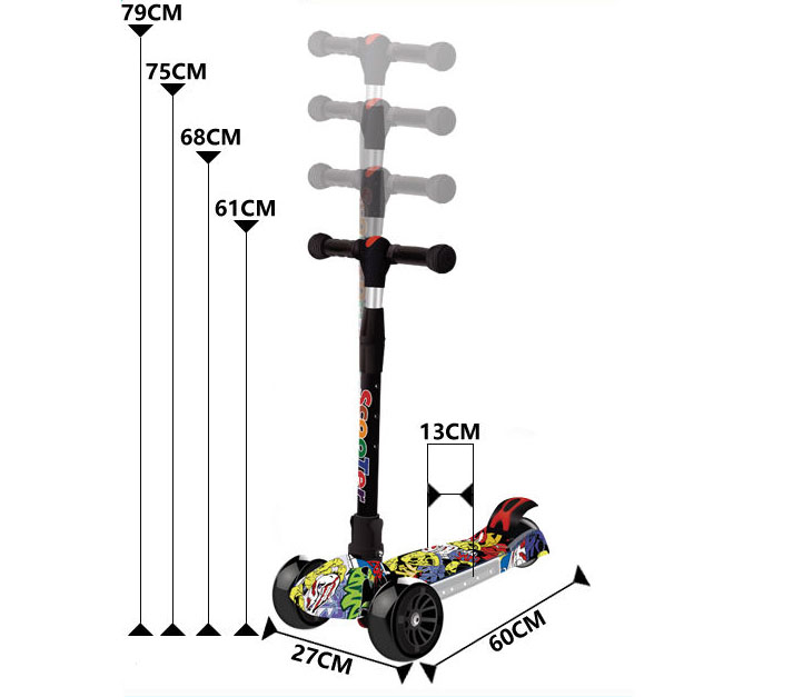 Xe trượt Scooter Trẻ Em Graffiti Có Nhạc Có Đèn, Gấp gọn thông minh bánh xe phát sáng vĩnh cửu – Chính Hãng K2TOP