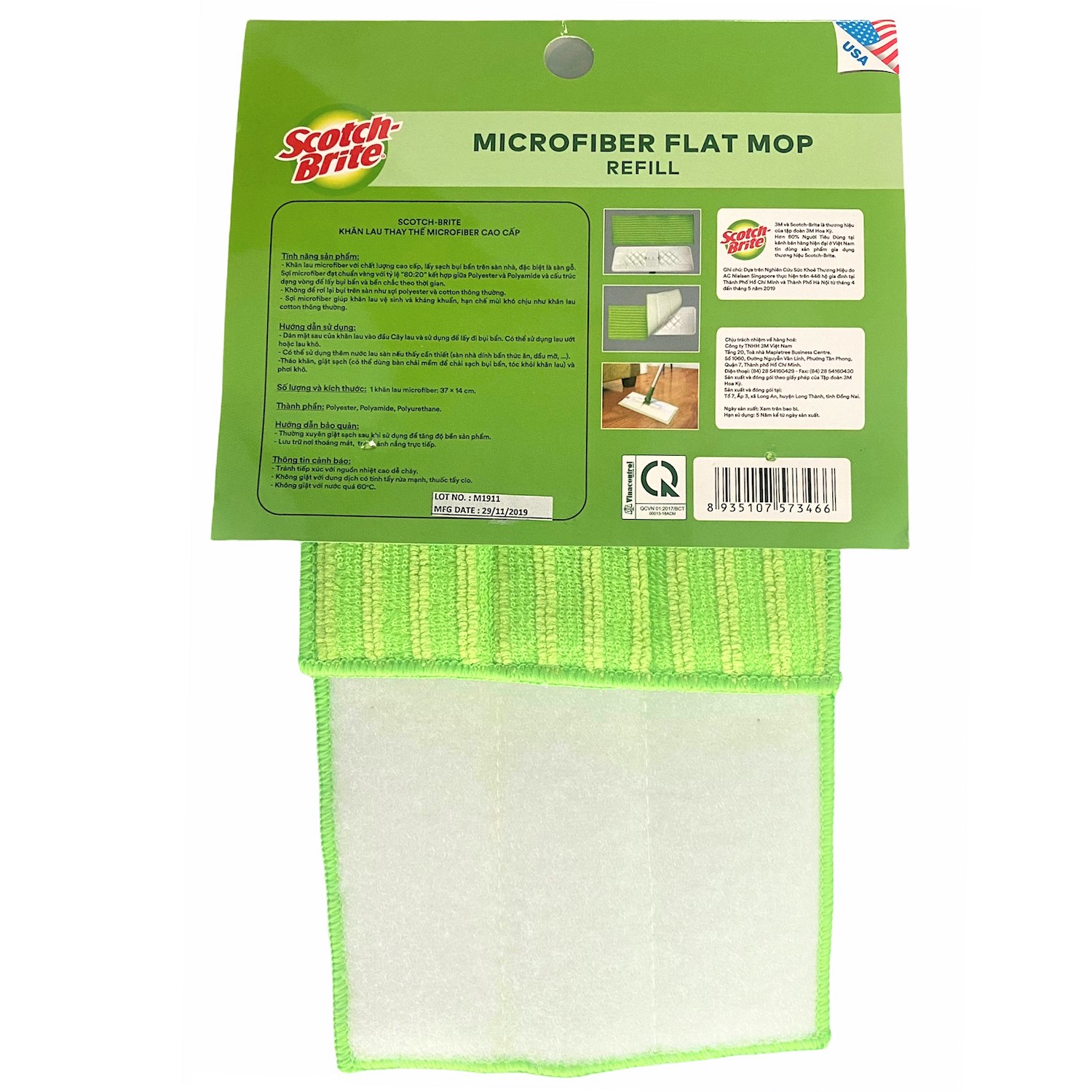 Khăn lau nhà Microfiber cho cây lau nhà đa năng loại lớn 37x14cm Scotch-Brite 3M KL-TT-37x14