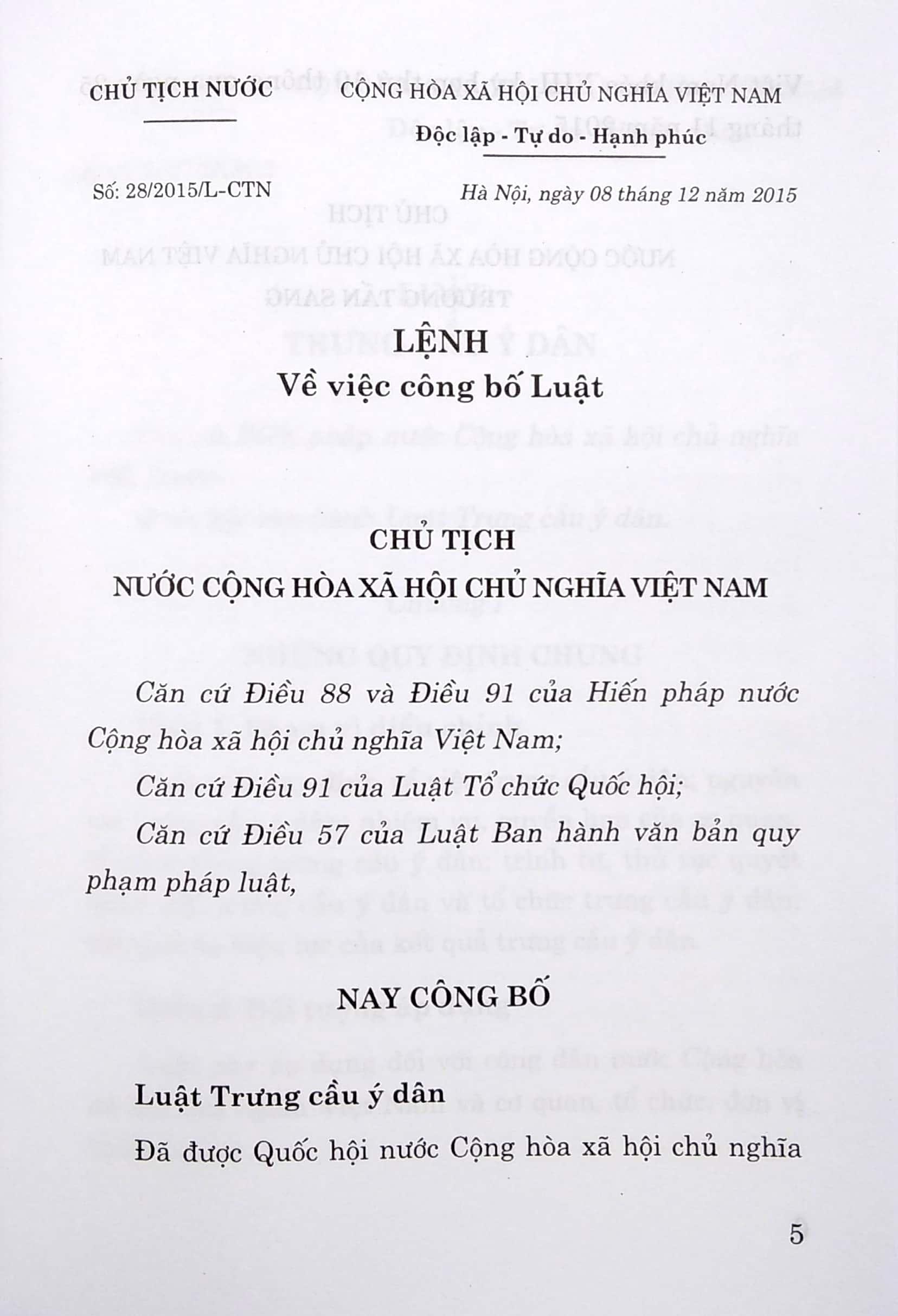 Luật Trưng Cầu Ý Dân (Hiện Hành)