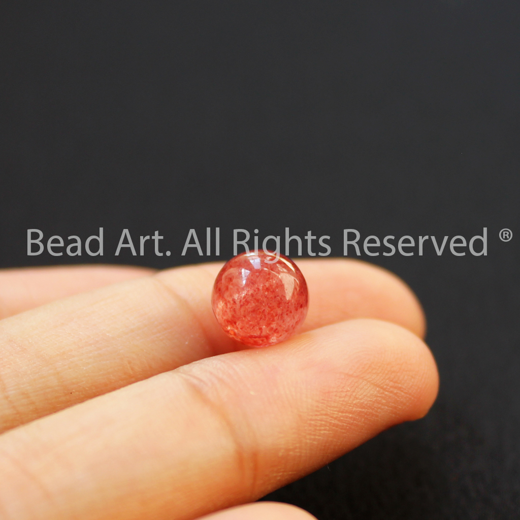 [1 Hạt] 9MM Đá Thạch Anh Dâu Tây Hồng ,Strawberry Quartz Tự Nhiên Loại AAA, Phối Vòng Tay Phong Thuỷ, Đá Phong Thuỷ, Chuỗi Hạt, Mệnh Hoả, Thổ - Bead Art