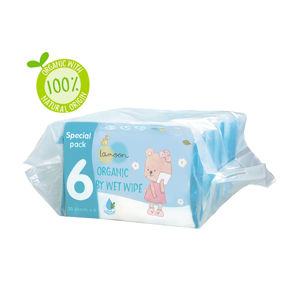 COMBO 12 Bịch Khăn Ướt Organic An Toàn Cho Mẹ Bầu Và Bé Từ Sơ Sinh Lamoon (12 Bịch x 20 Miếng)