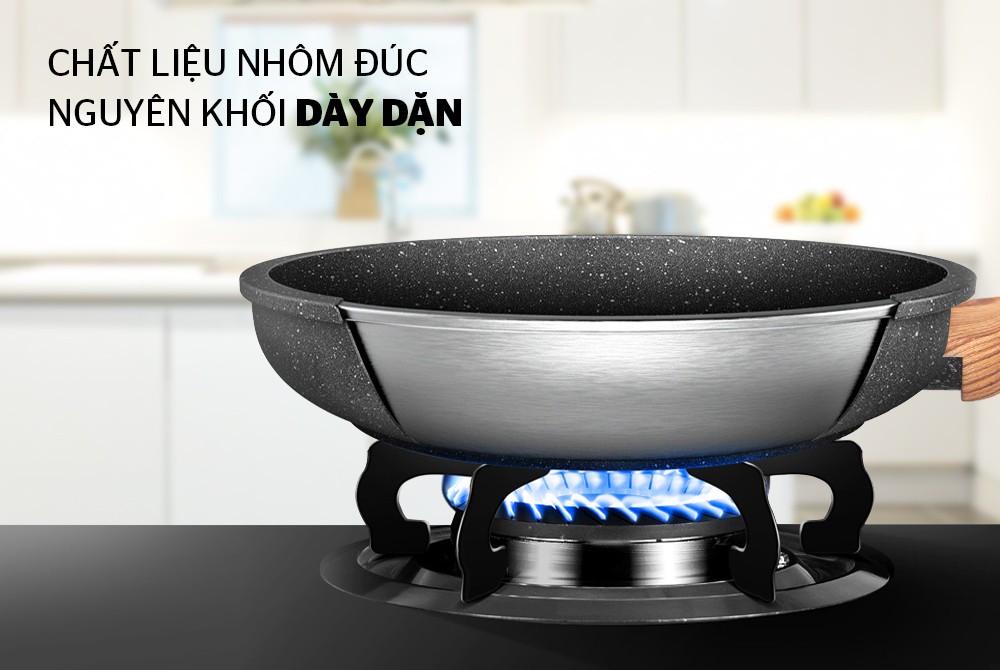 Chảo đúc siêu bền vân đá đáy từ Sunhouse Mama SHG1128MMC