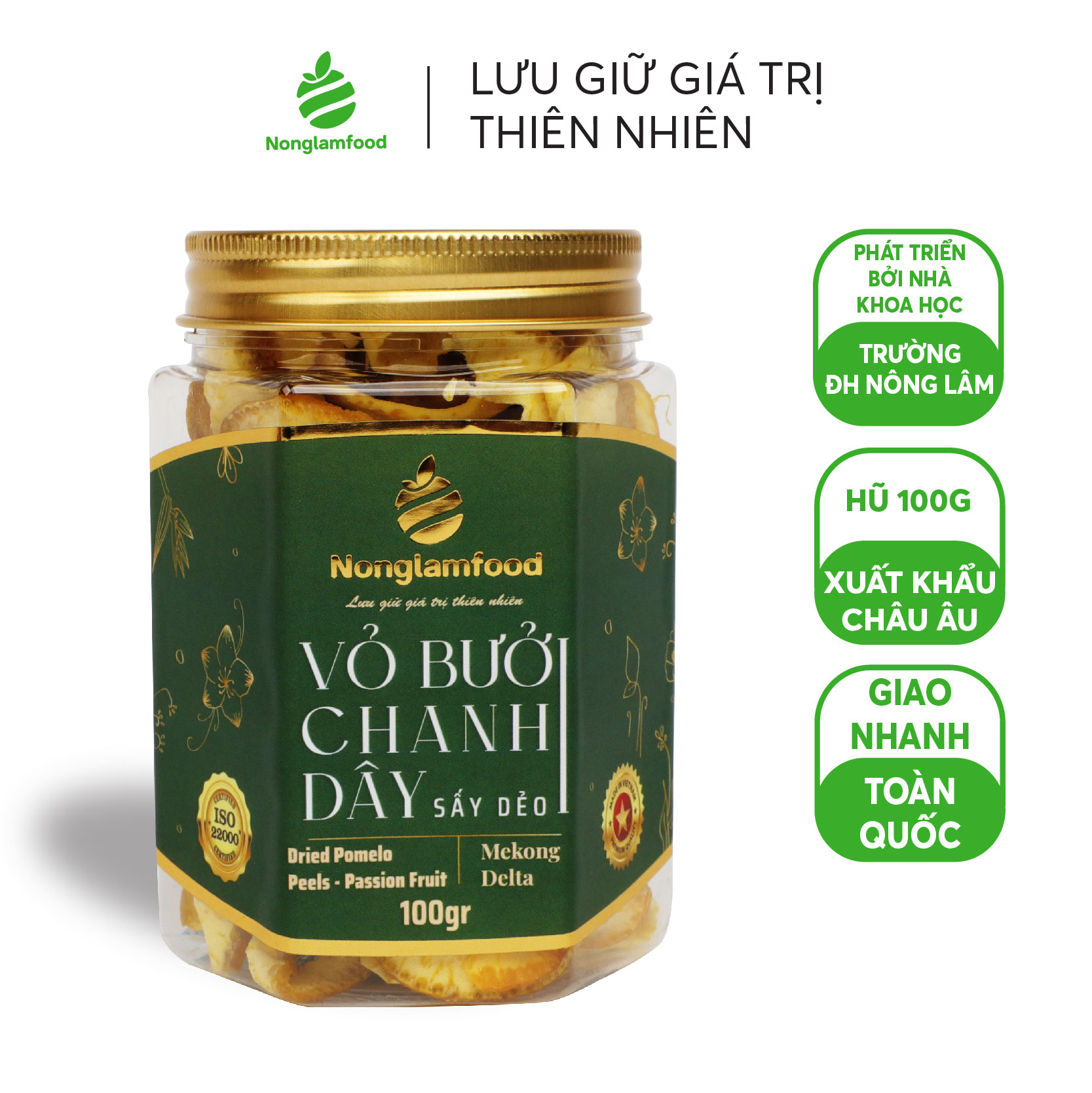 [HẠT MỨT TẾT 2024] Vỏ bưởi chanh dây sấy dẻo Nonglamfood hũ 100g | Quà tết cao cấp