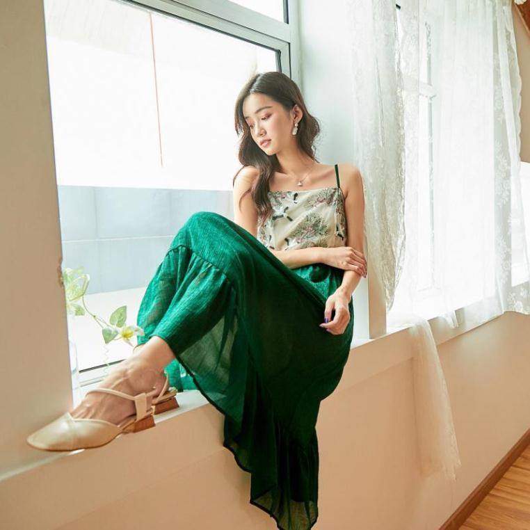 Đầm Xanh Nightingale Thêu Hoa - phong cách Retro