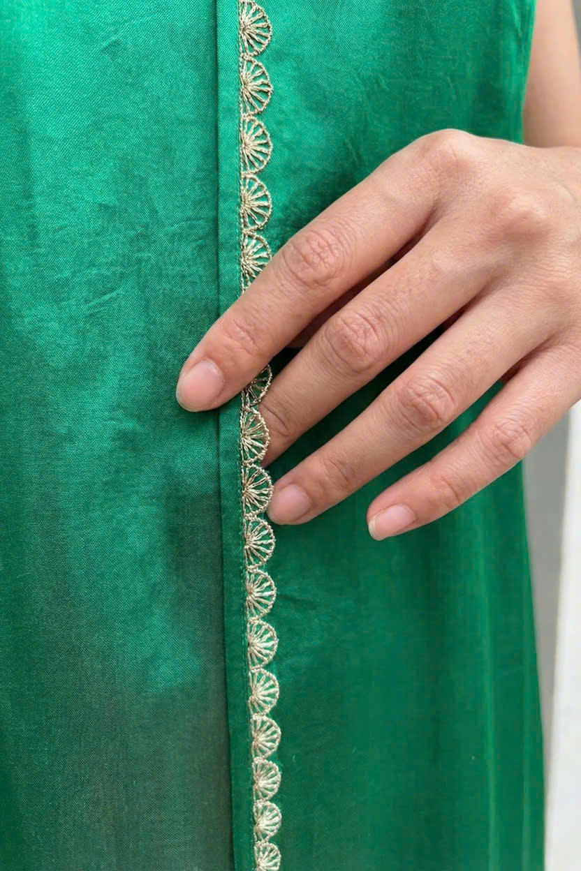 Đầm Maxi Lụa Tơ Tằm Thêu Tay Xanh Ngọc Phỉ Thuý DRE202 thời trang thiết kế Hity