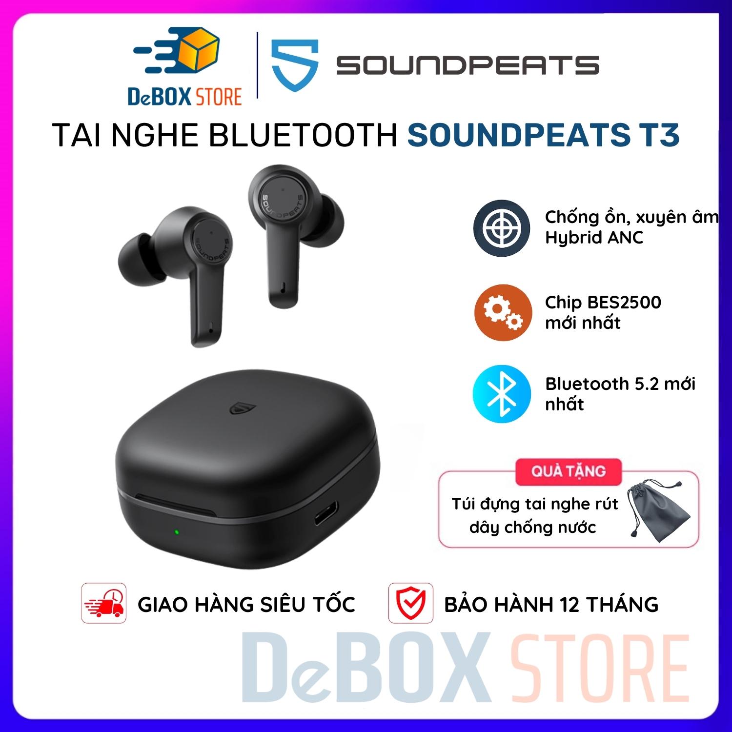 Tai Nghe True Wireless Earbuds SoundPEATS T3, Bluetooth 5.2, Chống ồn chủ động ANC, AI ENC - Hàng Chính hãng