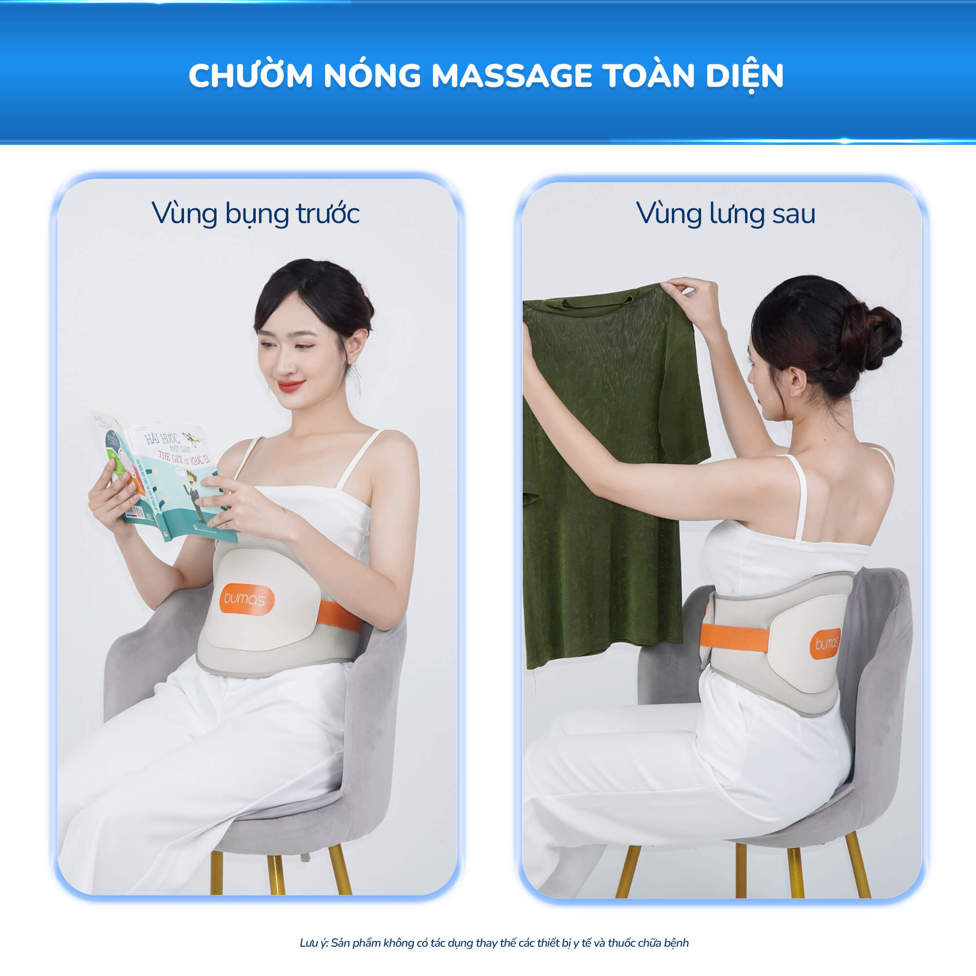 Đai Massage Bụng Kinh BUMAS M13, Chườm Nóng Thảo Dược, Giảm Đau Lưng Bụng, Giảm Nhức Mỏi - Hàng chính hãng