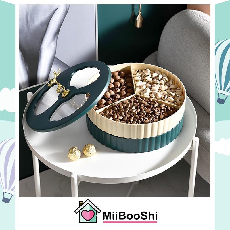 Hộp mứt nhựa tết đựng bánh kẹo 2 tầng con hươu phong cách Châu Âu màu xanh sang trọng MiibooShi SA1016