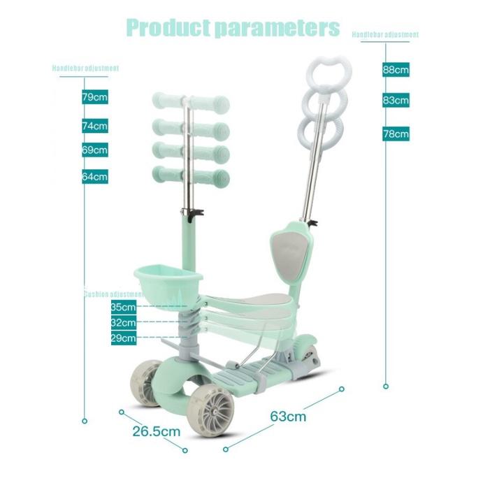 Xe trượt Scooter trẻ em 5in1 PU 3wheels Flashing Swing Car Lifting (từ 1- 3 tuổi)