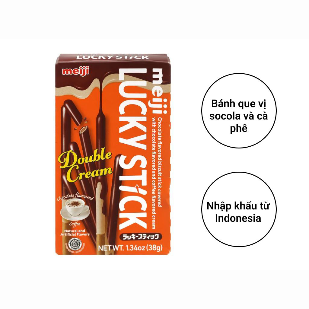 Lốc 10 Bánh que Meiji Lucky stick Chocolate &amp; Coffee 38gr