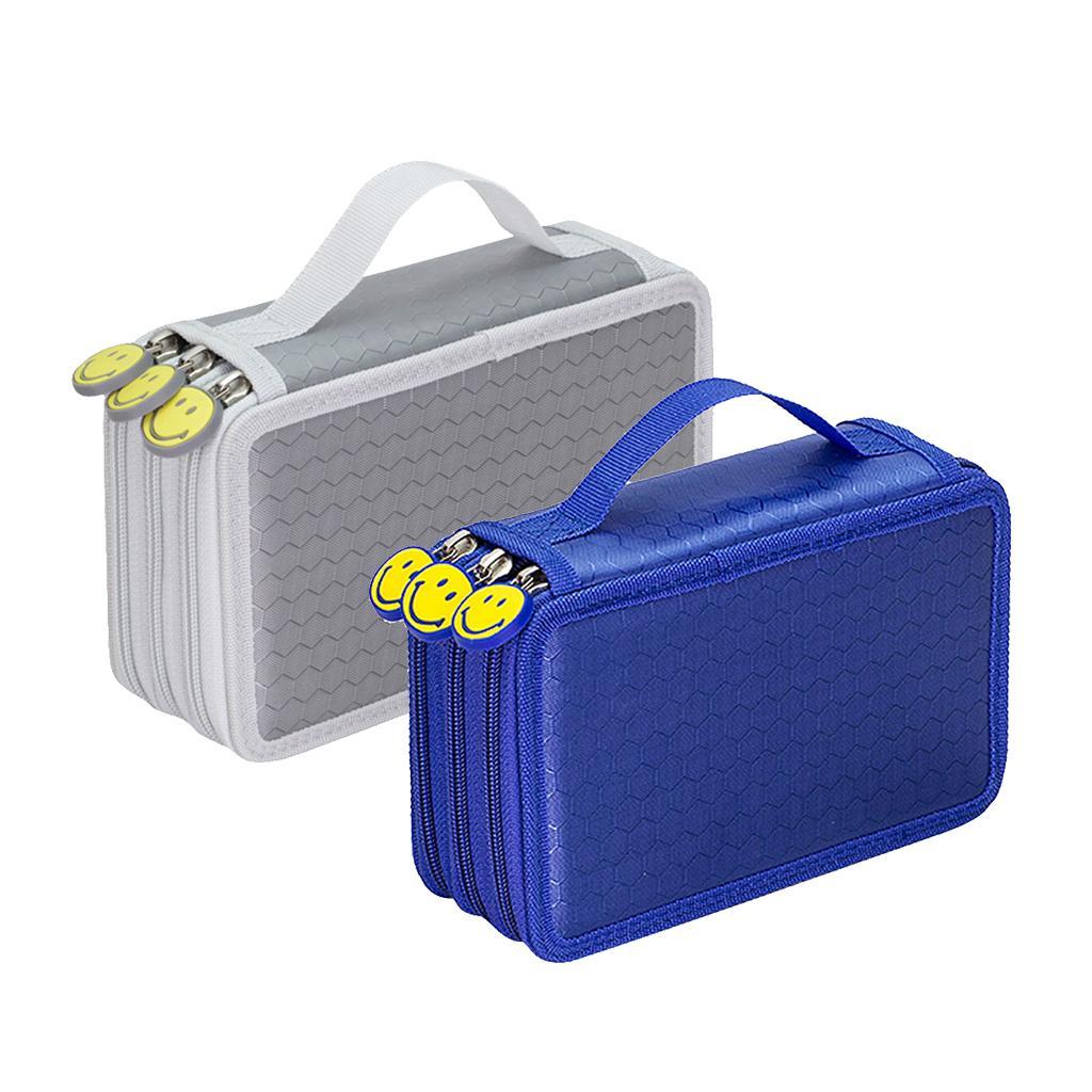 2pcs 3 Layers Large Pencil Pen Bag Travel Makeup Storage Bag Blue & Grey