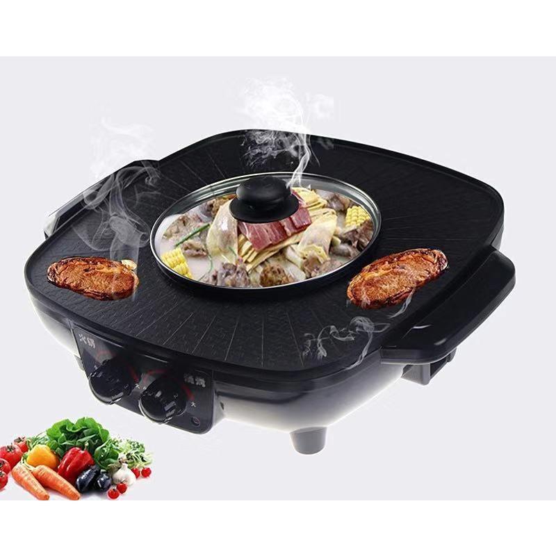 CHẢO LẨU NƯỚNG ĐA NĂNG 2 TRONG 1 PHỦ LỚP MEN CHỐNG DÍNH CAO CẤP SIZE 34CM