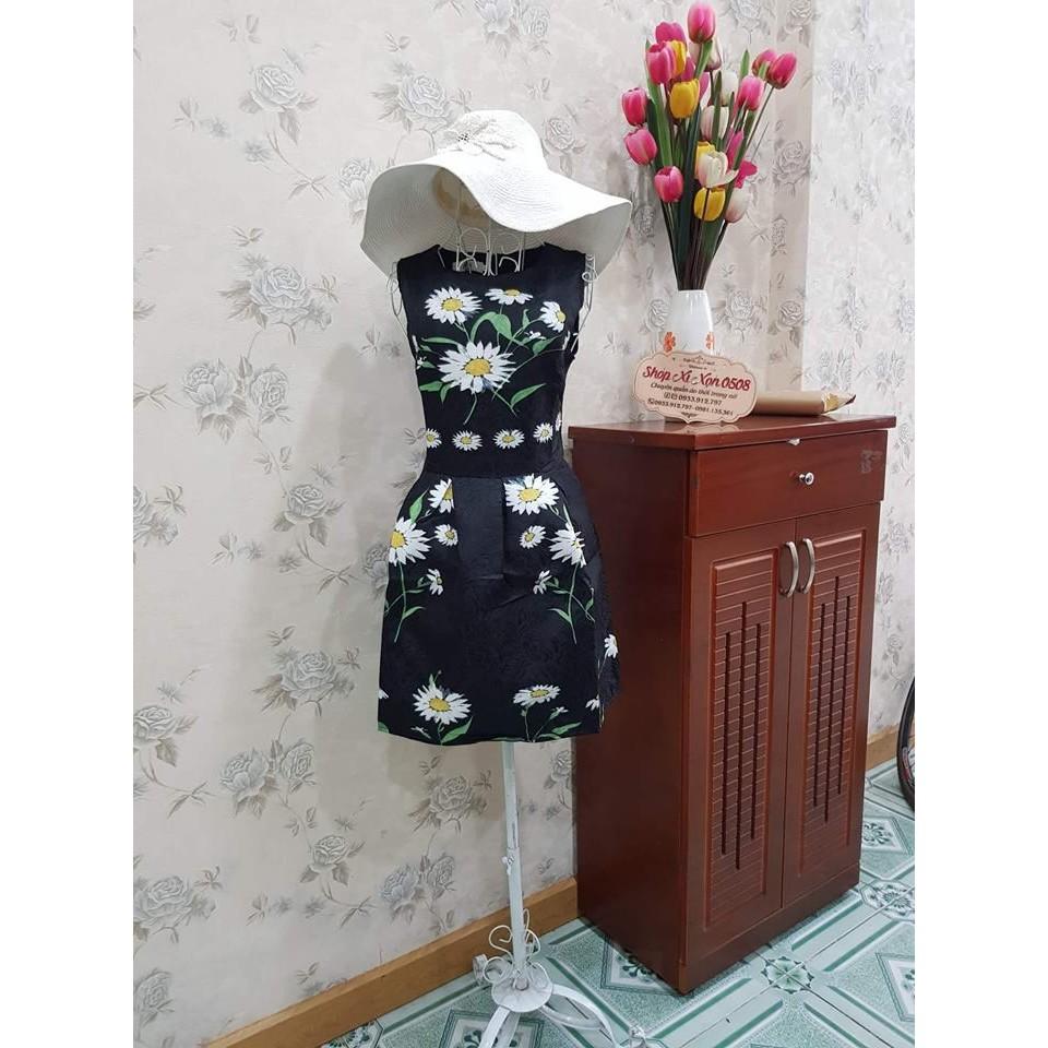 HÀNG NHẬP QUẢNG CHÂU Đầm Xòe Gấm In Hoa lên form chuẩn như hình,đi làm,đi chơi,đi tiệc