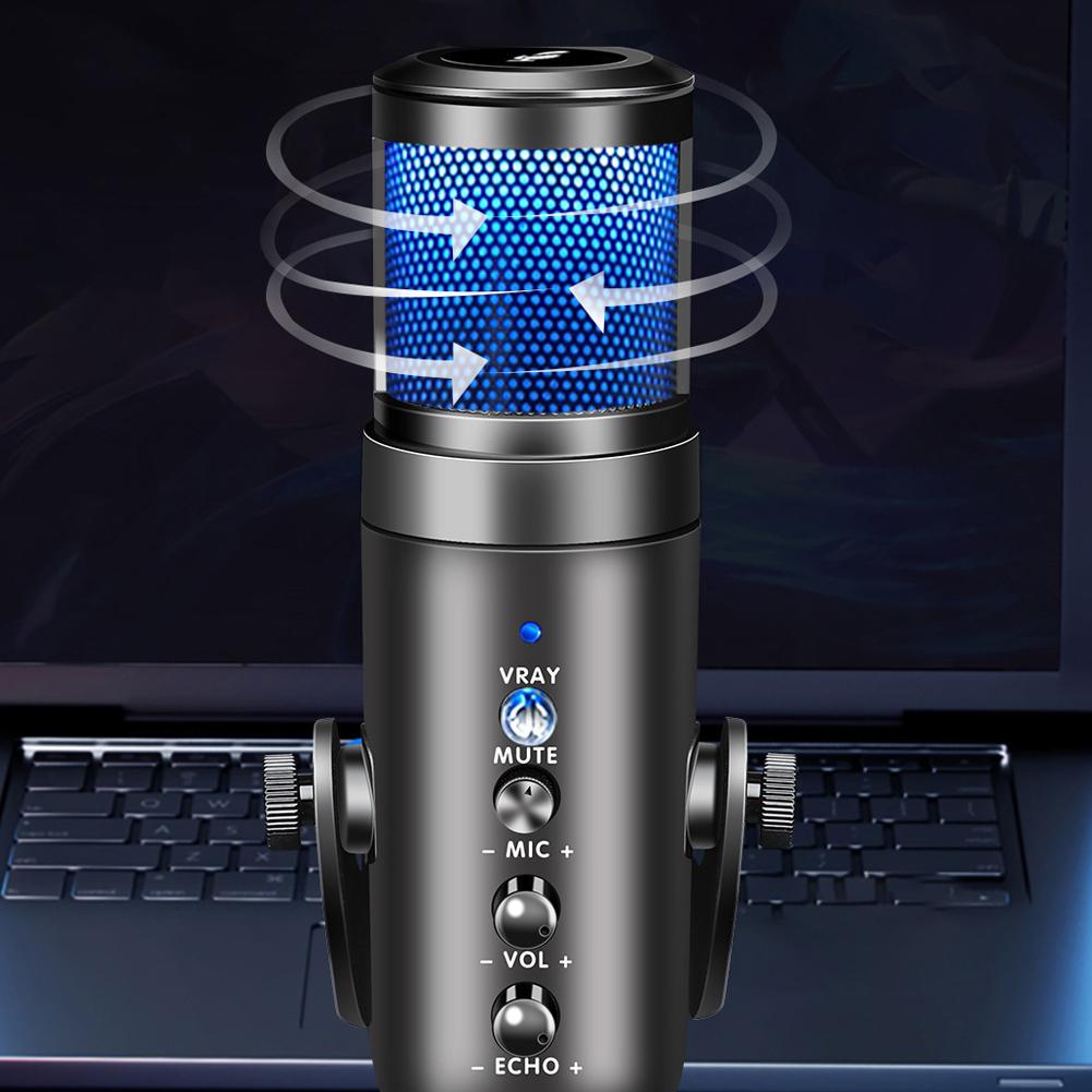 Computers Microphone with RGB Light Rotatable USB Plug-and-Play Microphone for Computers Meeting Voice Chat
